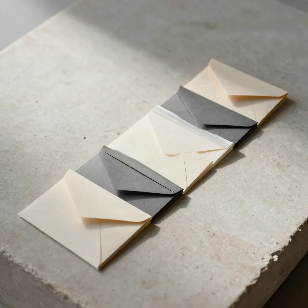 Top-down email flow plan mockups on pale stone in cool morning light