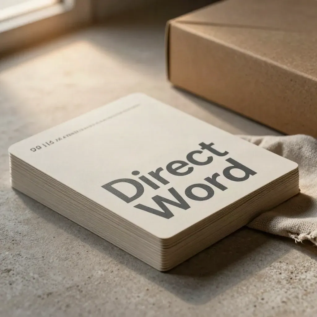 Macro of layered product cards, a sample box, and folded cloth on plaster